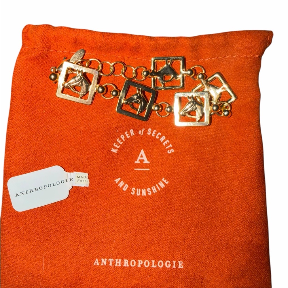 New w/bag Gold Anthropologie Horse Tile Link Bracelet
